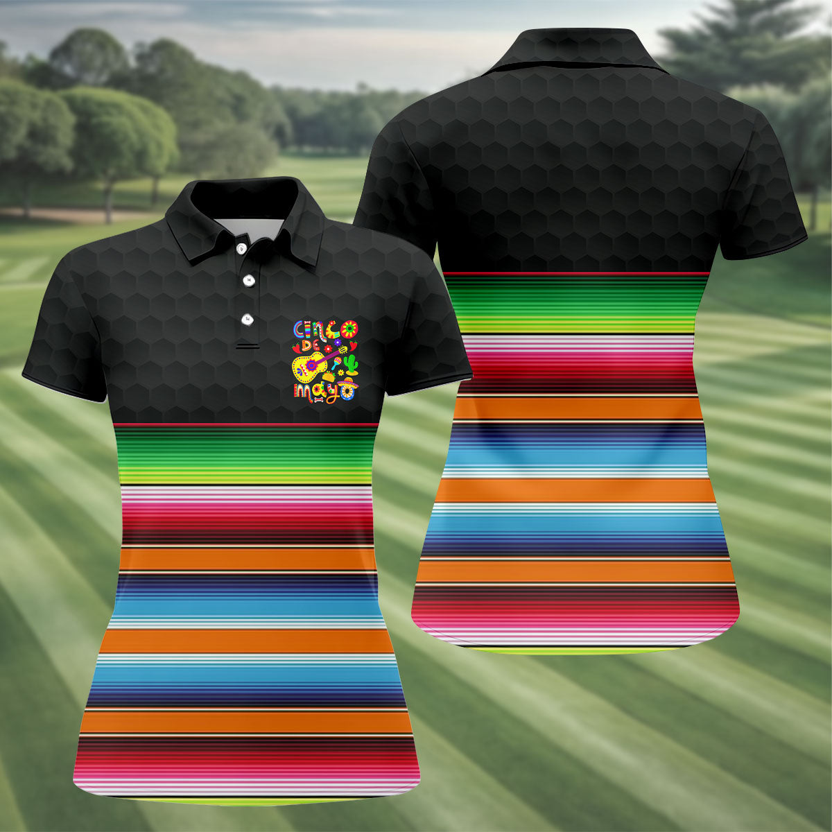 Mexican Sarape Golf Ball Pattern Cinco De Mayo Celebration Fiesta Themed Golf Shirt For Women