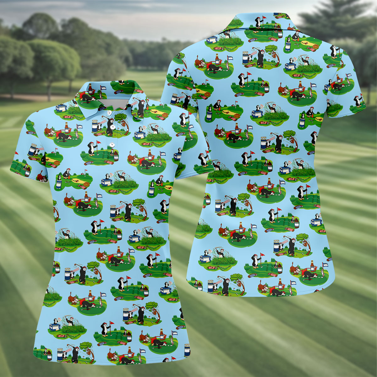 Funny Golf Gopher Cartoon Pattern Golf Polo Shirt, Women's Golf Tops, Ladies Golf Shirts