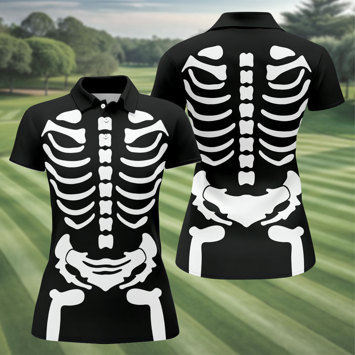 Halloween Skeleton Costume Golf Shirt, Women's Golf Polo, Hawaiian Golf Shirt