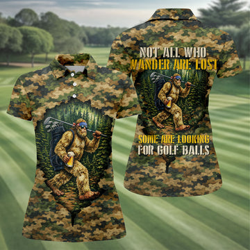 Camo Bigfoot Golfer Drinking Beer Polo Shirt, Golf Shirts For Women, Women’s Golf Apparel