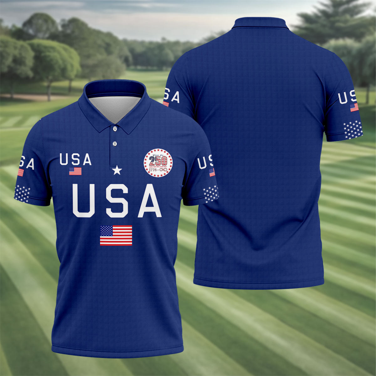 Free For 250 Years Patriotic Golf Shirt, 4th Of July Golf Shirt, 250th Anniversary Polo Shirts For Men