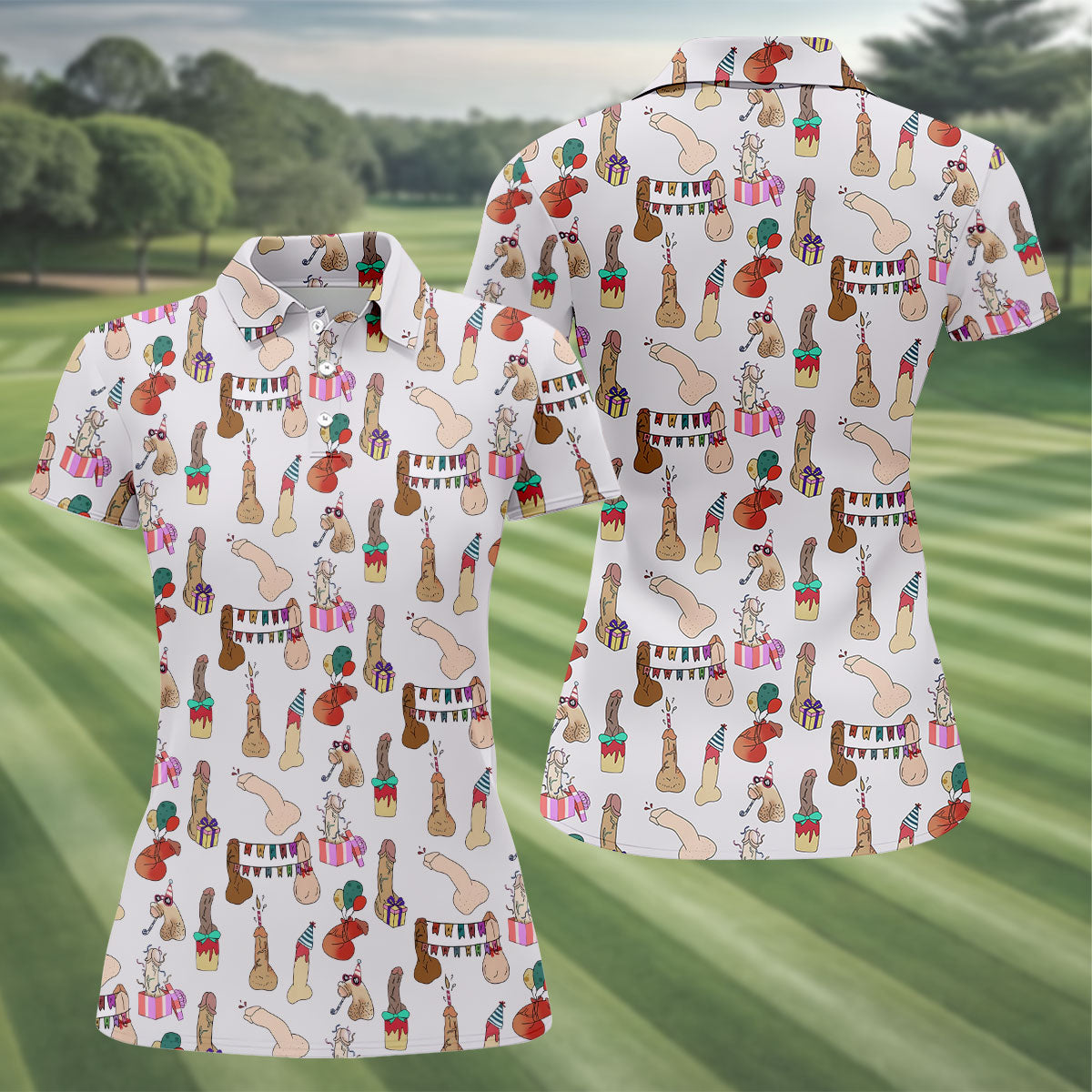 Light Pink Funny Birthday Dick Pattern Golf Polo Shirt, Golf Shirts For Women, Ladies Golf Top