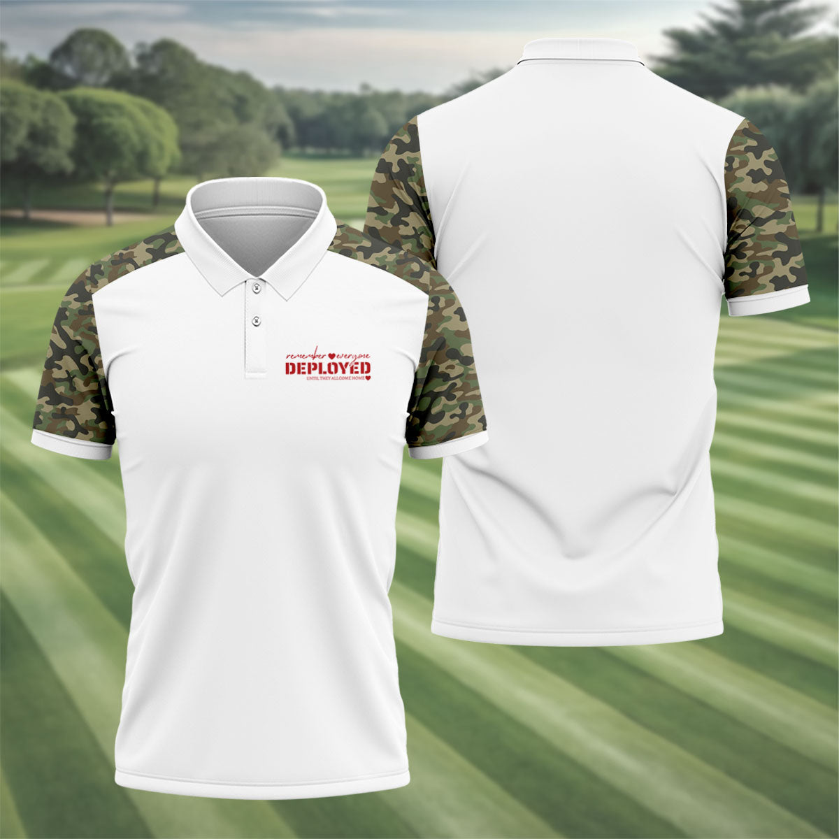 Remember Everyone Deployed Camo White Patriotic 4th Of July Golf Shirt, 250th Anniversary Golf Shirts For Men