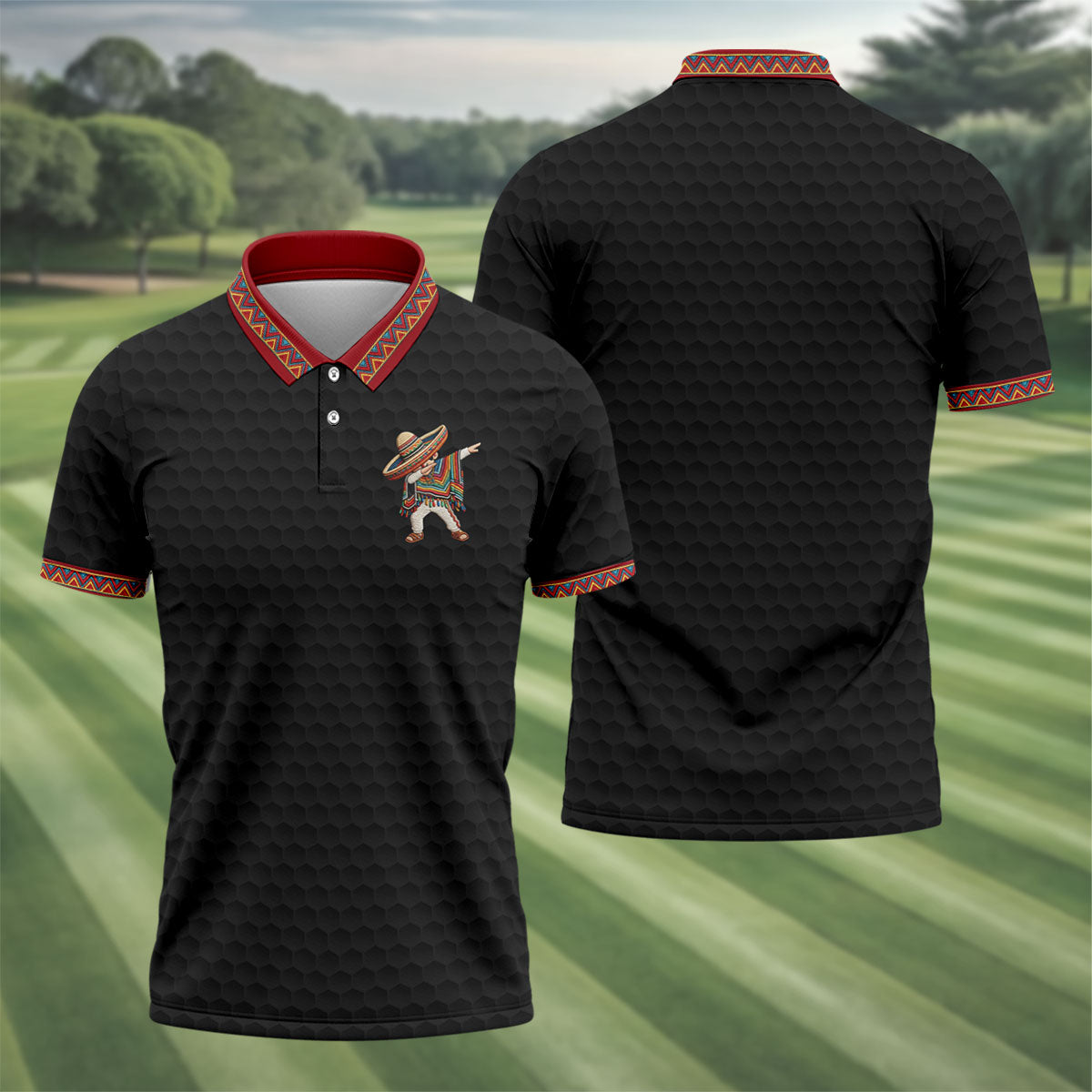 Cinco De Mayo Celebration Golf Ball Pattern Black Golf Shirt, Polo Shirts For Men