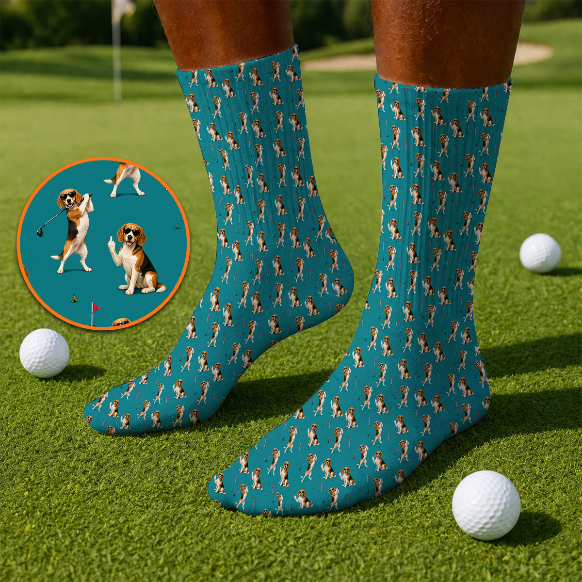 Beagle Pattern Golf Sock, Funny Beagle Golf Sock, Dog Lover Gift For Golfer