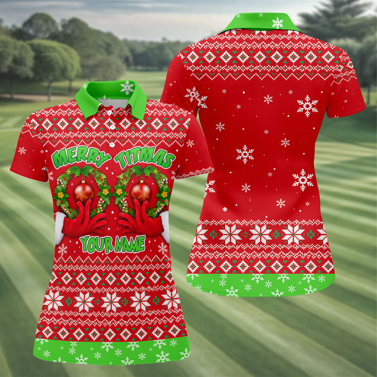 Custom Name Merry Titmas Polo Shirt, Christmas Golf Shirt For Women, Womens Golf Tops