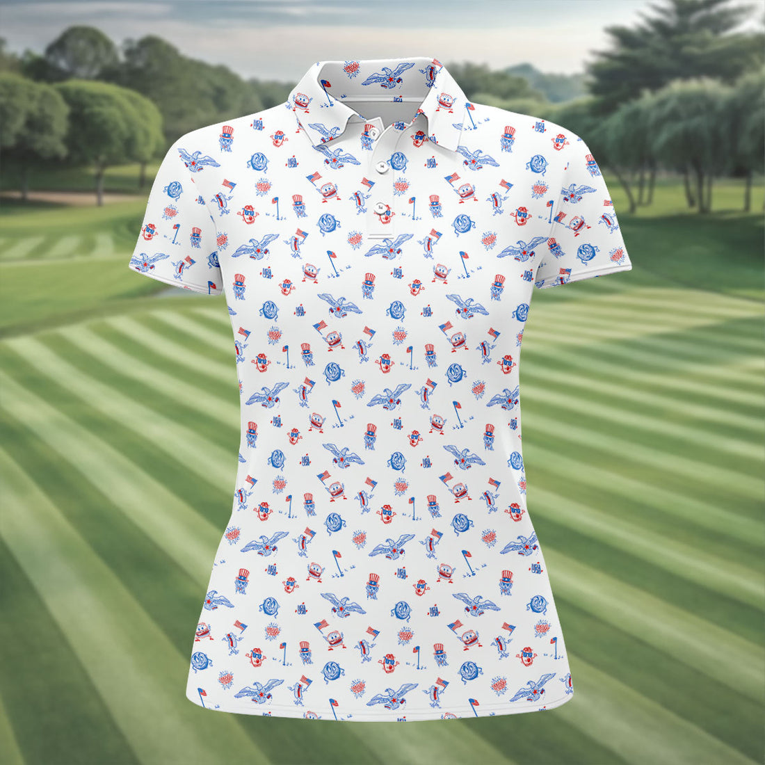 Funny Uncle Sam Eagle Golf Flag All-Over Print 4th of July, 250 Years USA Patriotic Golf Shirt, 4th Of July Golf Shirt, Golf Tops For Women, Golfing Apparel