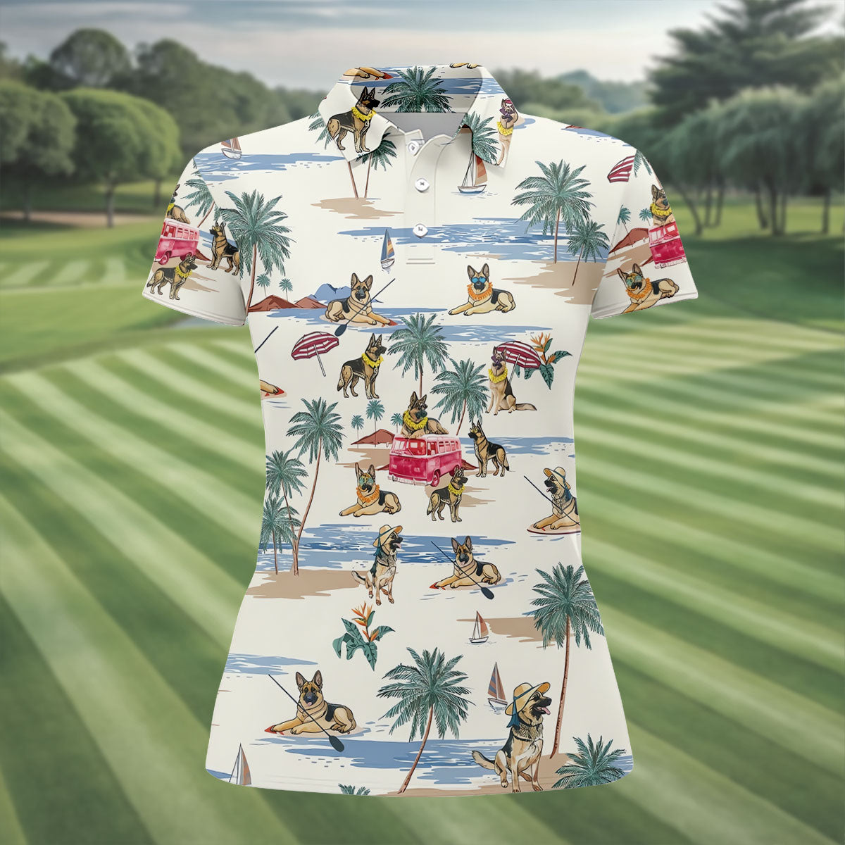 German Shepherd Beach Vacation Golf Polo Shirt, Women’s Golf Polo, Ladies Golf Shirts