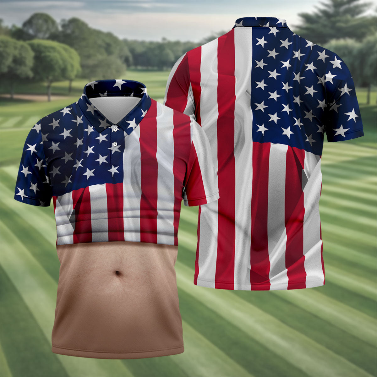 US Flag Pattern 250 Years Men's Funny Golf Polo Shirts, Father's Day Golf Shirt, Golf Gift For Dad