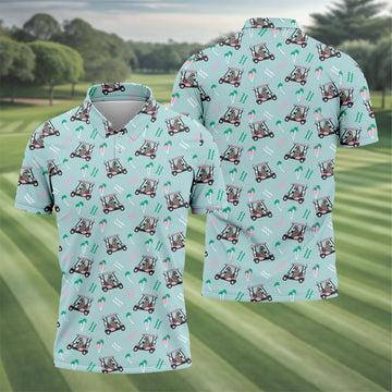 Funny Raccoon Golf Cart Tropical Polo Shirt, Hawaiian Golf Shirt, Golf Shirts For Men