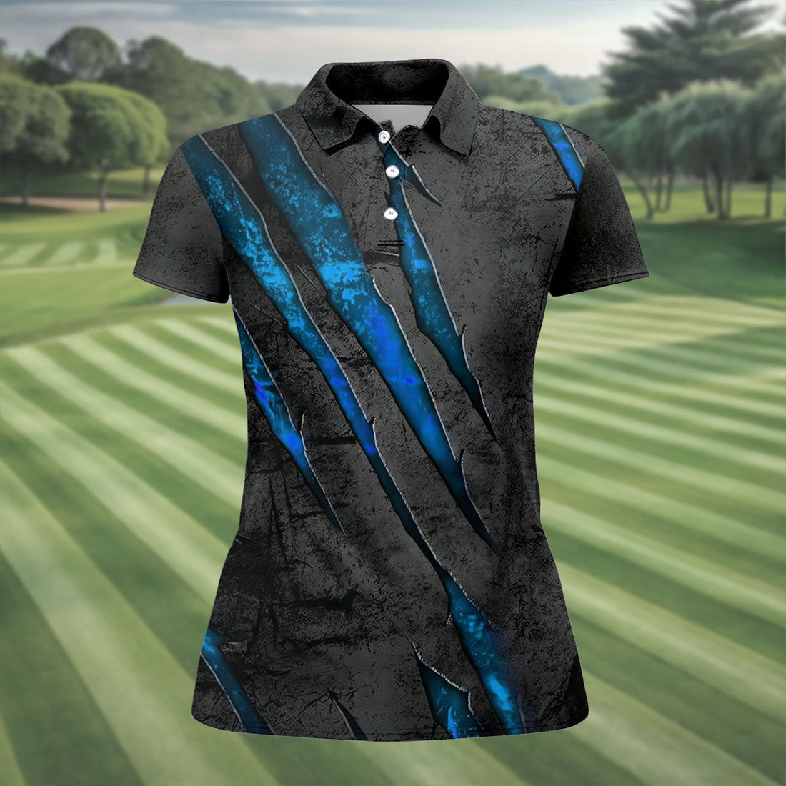 Blue Claw Marks Hawaiian Golf Shirt, Scratch Print Women's Golf Tops, Ladies Golf Shirts
