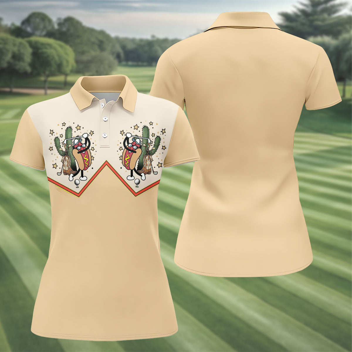 Funny Golf Hot Dog Western Polo Shirt, Ladies Golf Shirts, Golf Polo For Women