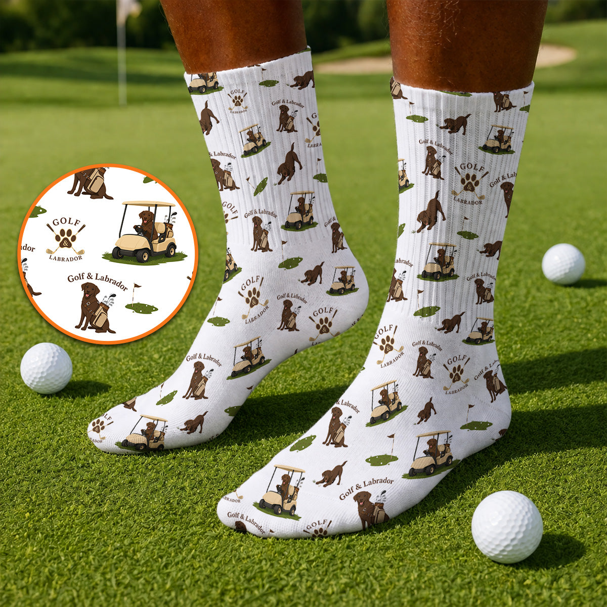 Labrador Pattern Golf Sock, Funny Dog Golf Crew Socks, Crazy Golf Gift For Golfer