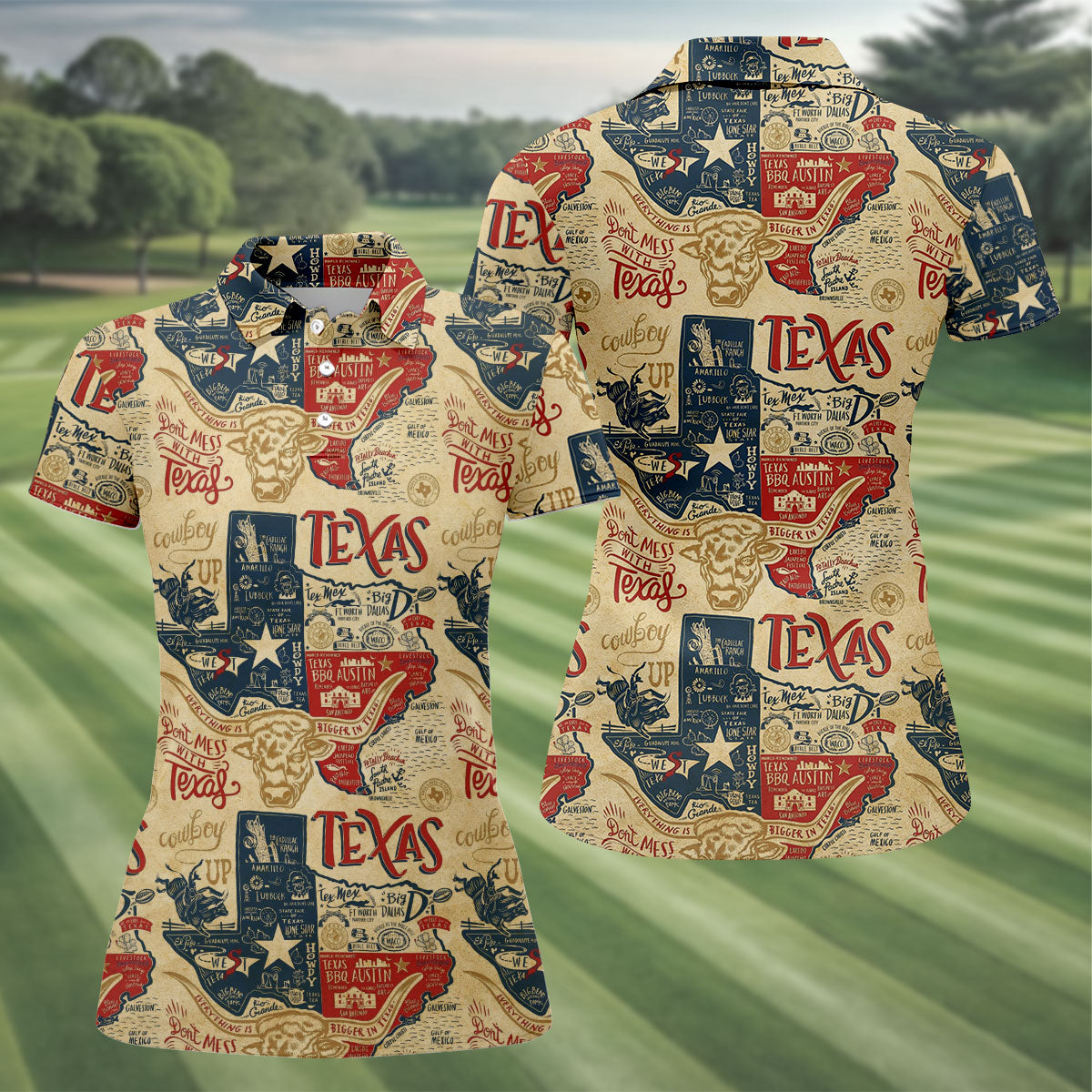 Don't Mess With Texas Western Theme Old West Women Golf Top, Ladies Golf Shirts, Golf Shirt For Women