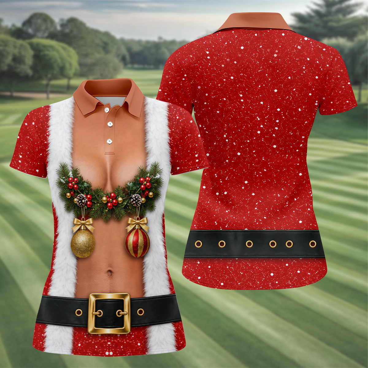 Funny Ornament Garland Christmas Golf Shirt, Women’s Golf Tops, Ladies Golf Shirts