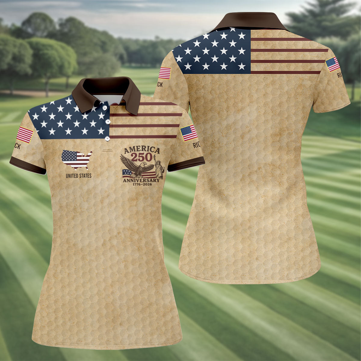 America 250 US Flag Pattern Retro Golf Shirt, Patriotic 4th Of July Golf Shirt For Women