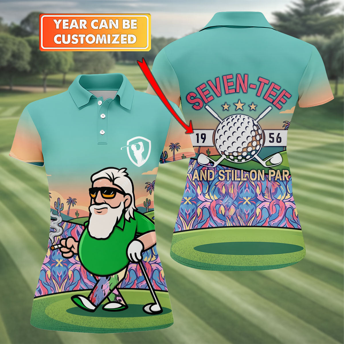 Retro Desert Bearded Golfer Women's Golf Tops, Golf Polo For Women, Women’s Golf Apparel