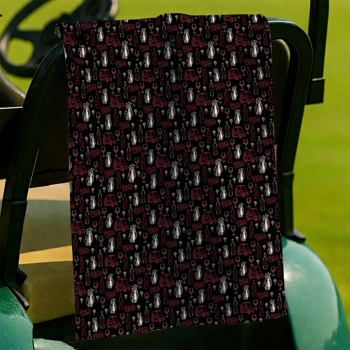 Funny Golf & Wine Pattern Golf Towels, Funny Golf Towel For Wine Lover, Golf Gift For Golfer