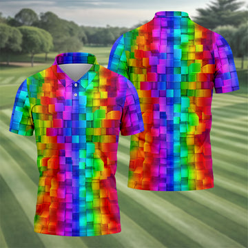 Rainbow Cube 3D Effect LGBT Support Golf Tops For Men, Gay Pride Month Celebrate Golf Shirts For Men