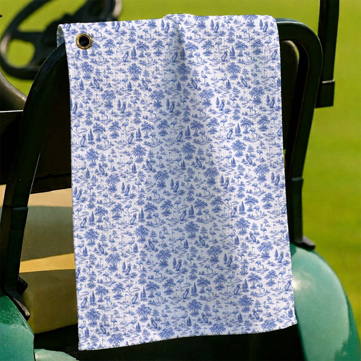 Toile De Jouy Flamingo Golf Towel, Crazy Pink Golf Towels, Golf Gift For Golfer