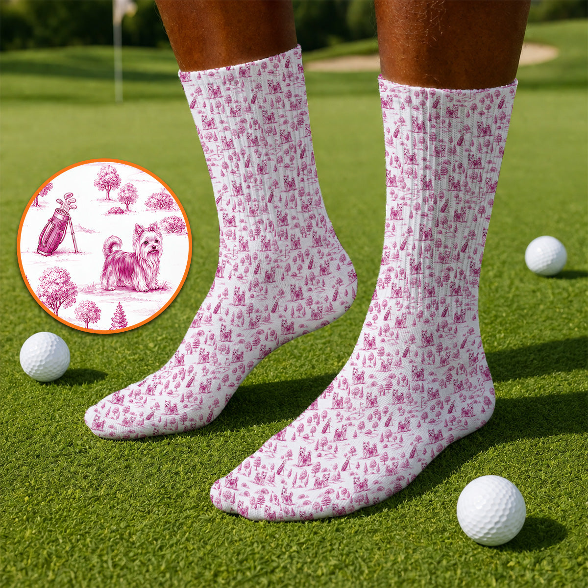 Yorkshire Terrier Toile De Jouy Golf Socks, Yorkie Pattern Golf Sock, Golf Gift For Golfer
