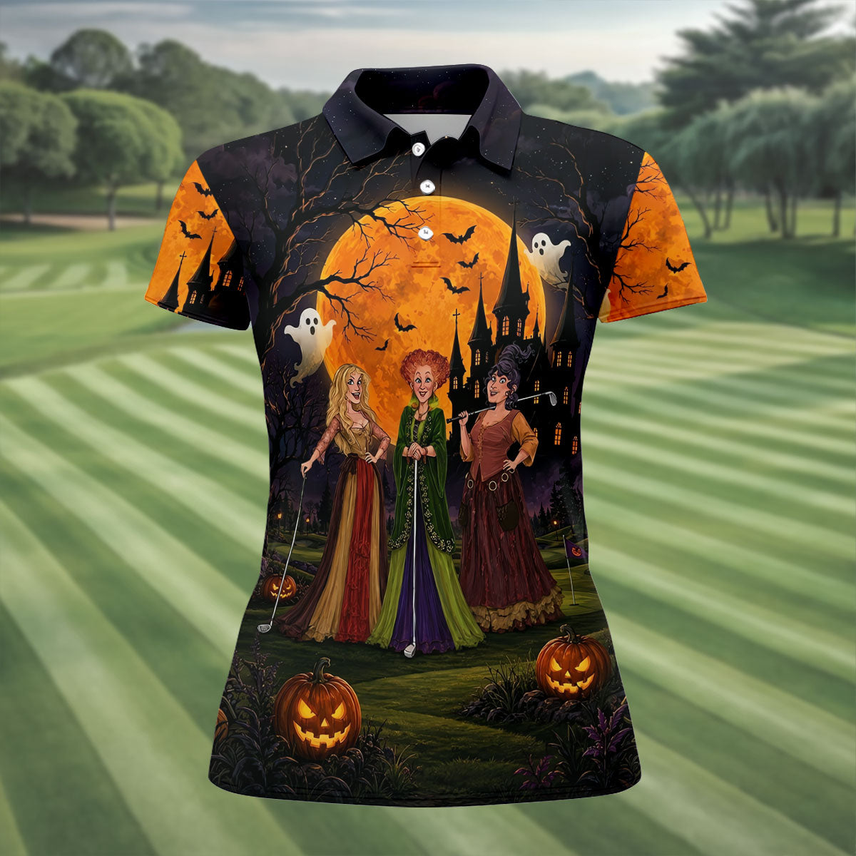 Three Witches Horror Character Golf Polo Shirt, Halloween Costume, Golf Shirts For Women