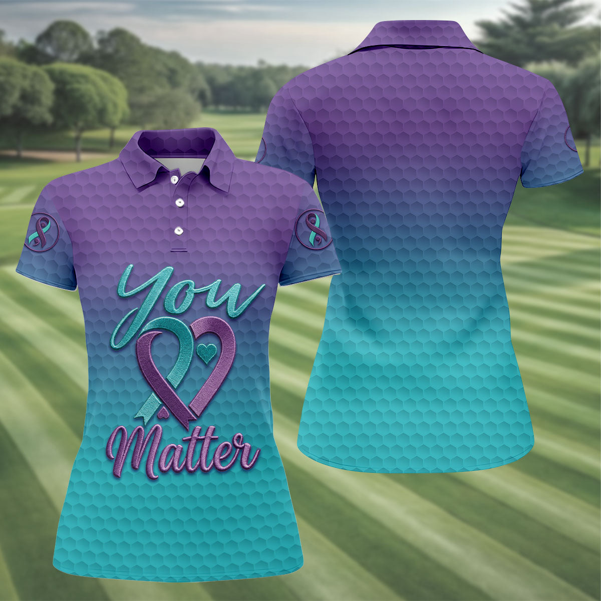 You Matter Suicide Prevention Ribbon Heart Golf Shirts For Women, Performance Golf Shirt