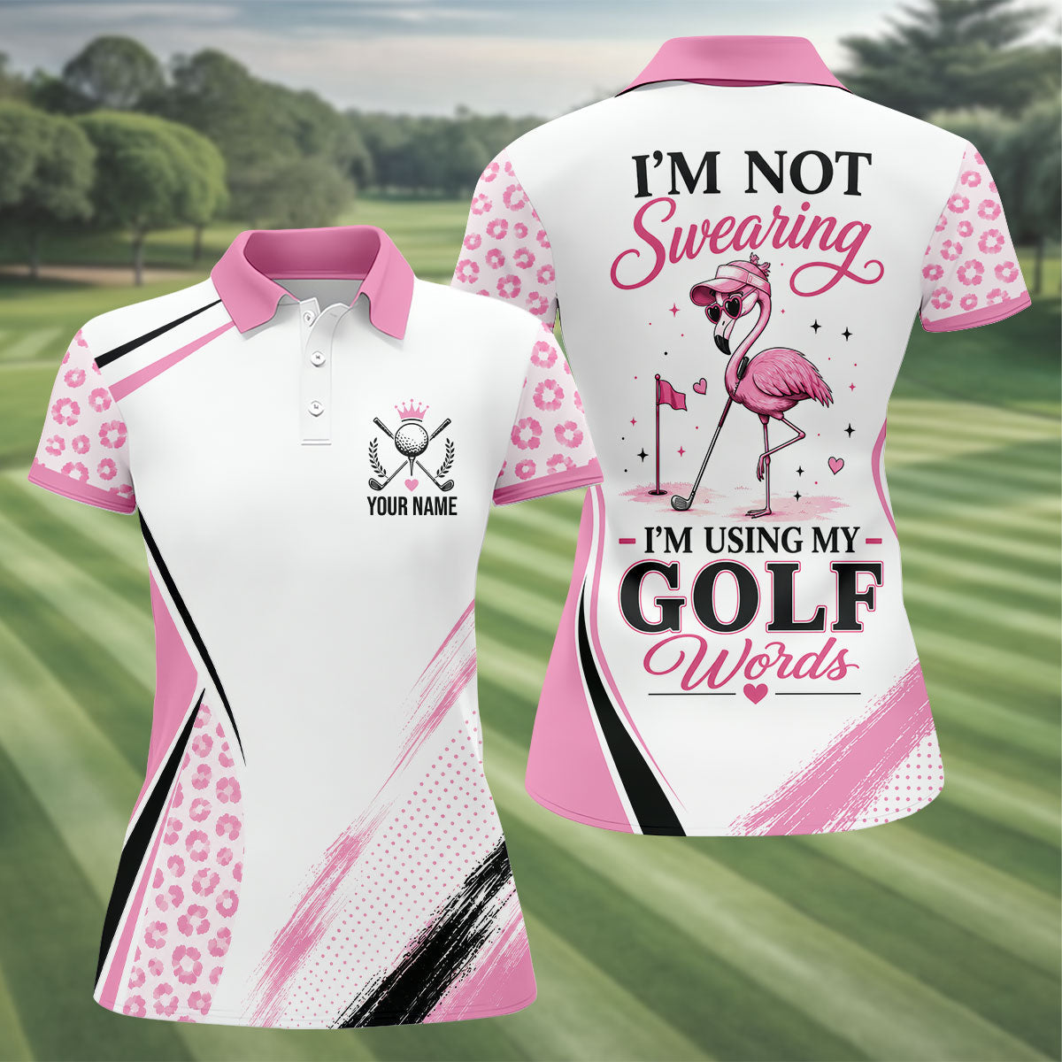 Personalized Pink Golf Crest Polo Shirt, Women’s Golf Polo, Ladies Golf Tops