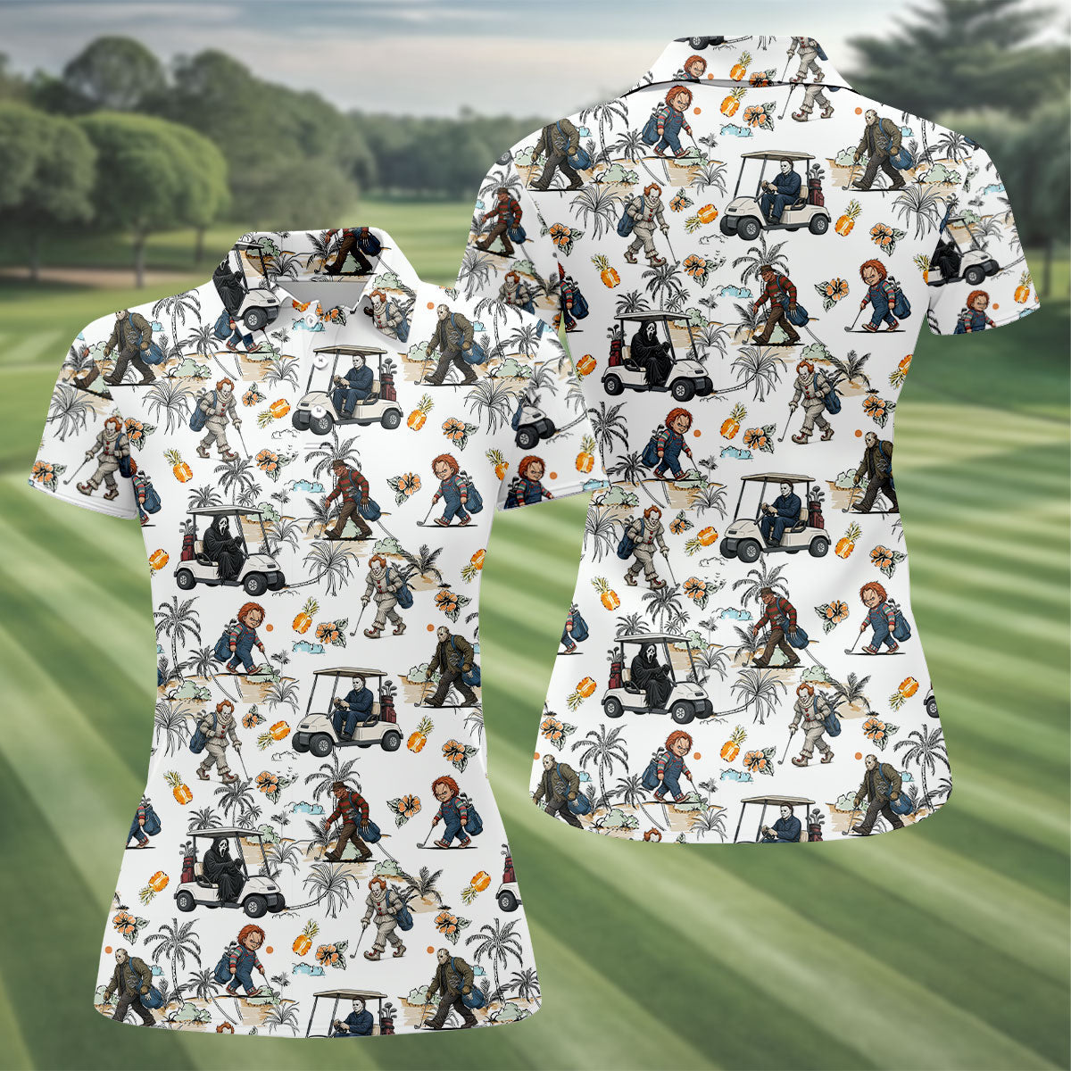 Golfing Horror Character Halloween Golf Shirt, Women's Golf Apparel, Golf Polo For Women