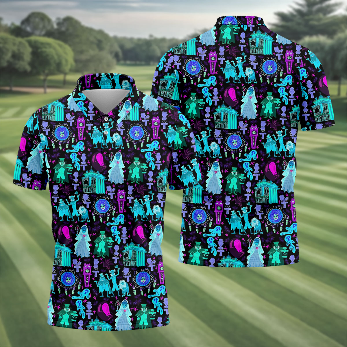 Haunted Ghost Halloween Hawaiian Golf Shirt, Mens Golf Shirts, Golf Polo Shirts For Men
