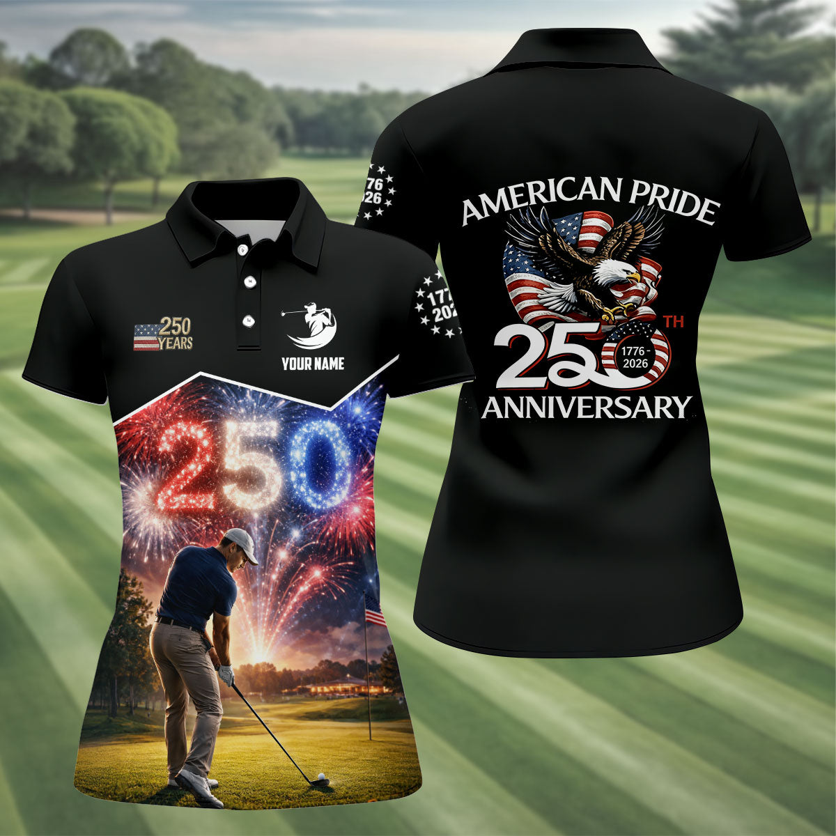 Custom America 250 Fireworks Golfer Polo Shirt, Women's Golf Polo, Golf Tops For Women