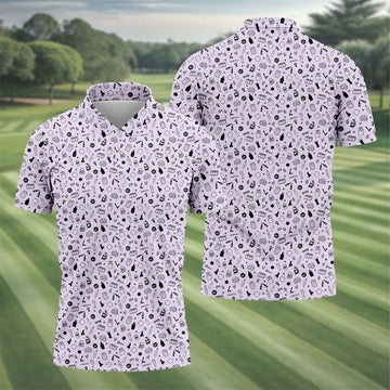 Light Purple Beer Brewing Icons Pattern Polo Shirt, Golf Apparel For Men, Printed Golf Shirts