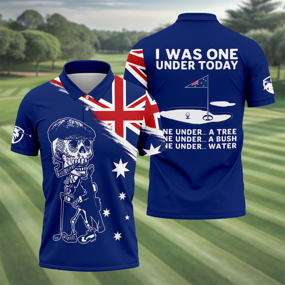 I Was One Under Today Skeleton Golfer Australia Flag Print Golf Tops For Men, Polo Shirts For Men