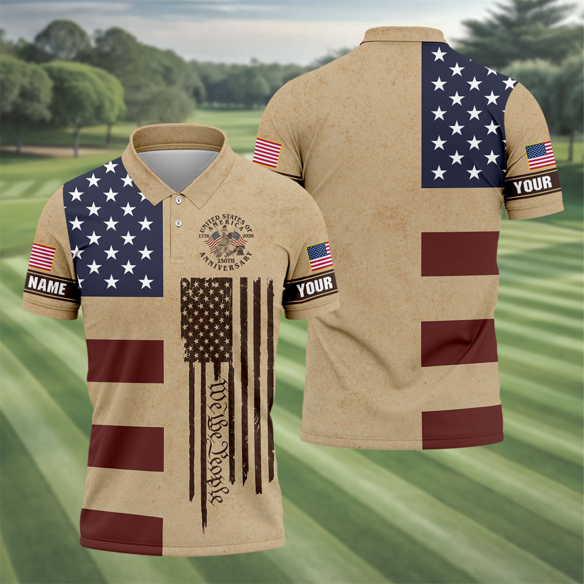 We The People 250th Anniversary Retro Golf Shirt, Patriotic 4th Of July Golf Shirts For Men