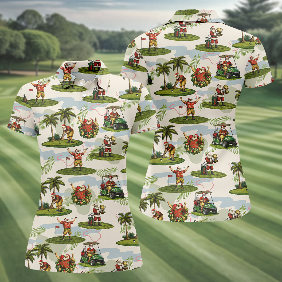 Santa Claus Golf Christmas Pattern Polo Shirt, Womens Golf Polo, Christmas Golf Shirt