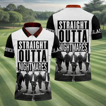 Straight Outta Nightmares Horror Character Golf Polo Shirt, Mens Golf Shirts, Hawaiian Golf Shirt