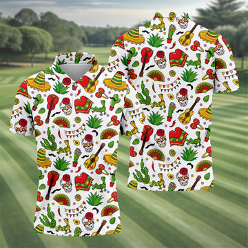 Mexican Instruments Funny Cacti Golf Tops For Men, Cinco De Mayo Celebration Golf Shirts For Men