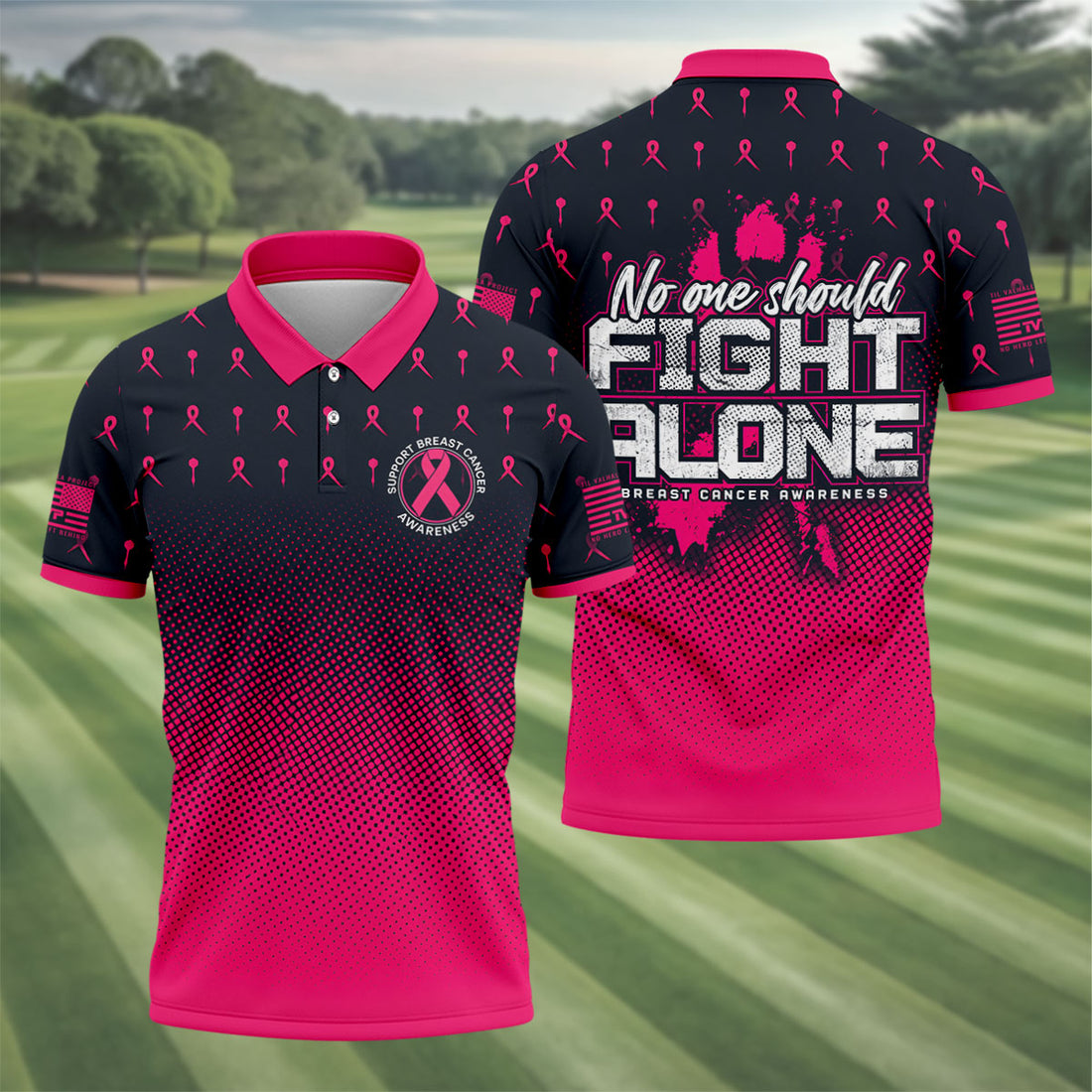 No One Should Fight Alone Breast Cancer Awareness Polo Shirt, Golf Shirts For Men