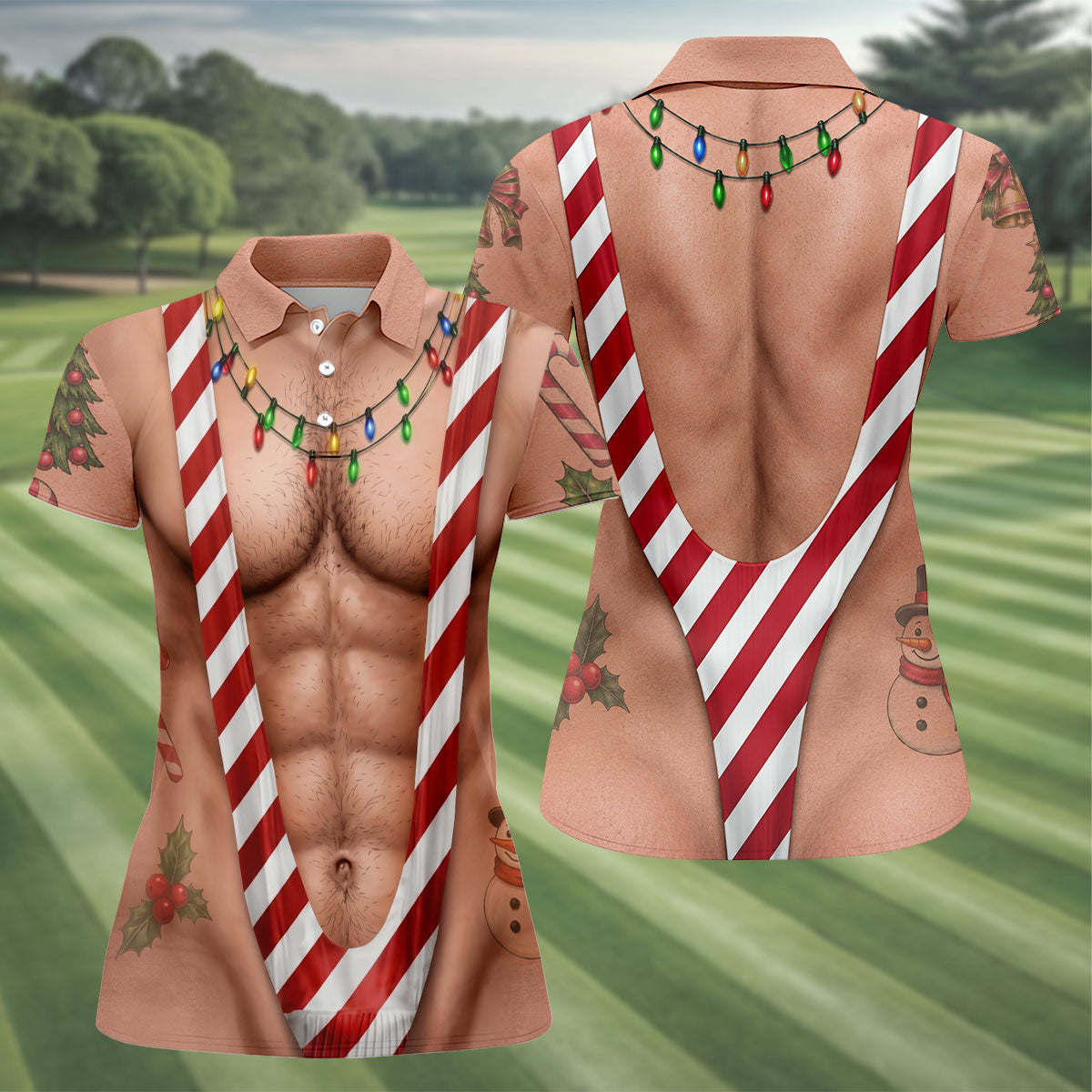 Funny Christmas Candy Cane Suspenders Polo Shirt, Women's Golf Tops, Ladies Golf Shirts