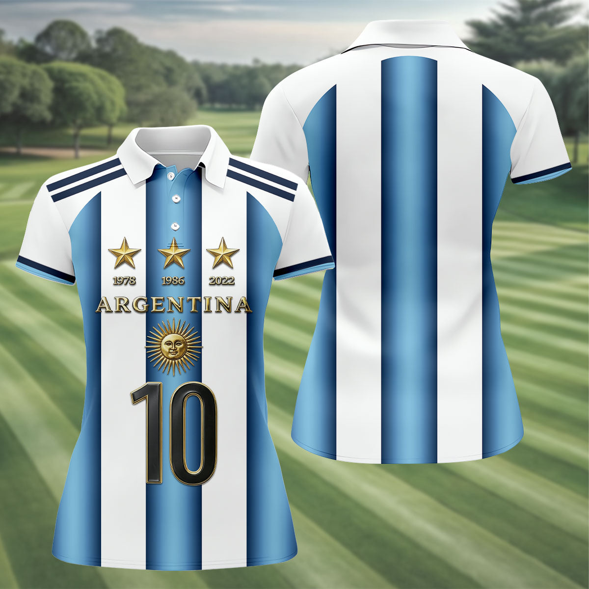 Argentina World Cup Sun Of May Ladies Golf Tops, Football Theme Golf Shirt For Women
