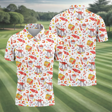 Crawfish Boil Seafood Pattern Polo Shirt, Hawaiian Golf Shirt, Golf Polo Shirts For Men