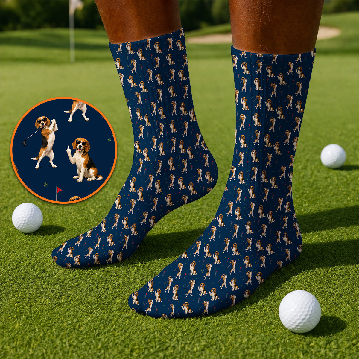 Beagle Pattern Golf Sock, Funny Beagle Golf Sock, Dog Lover Gift For Golfer
