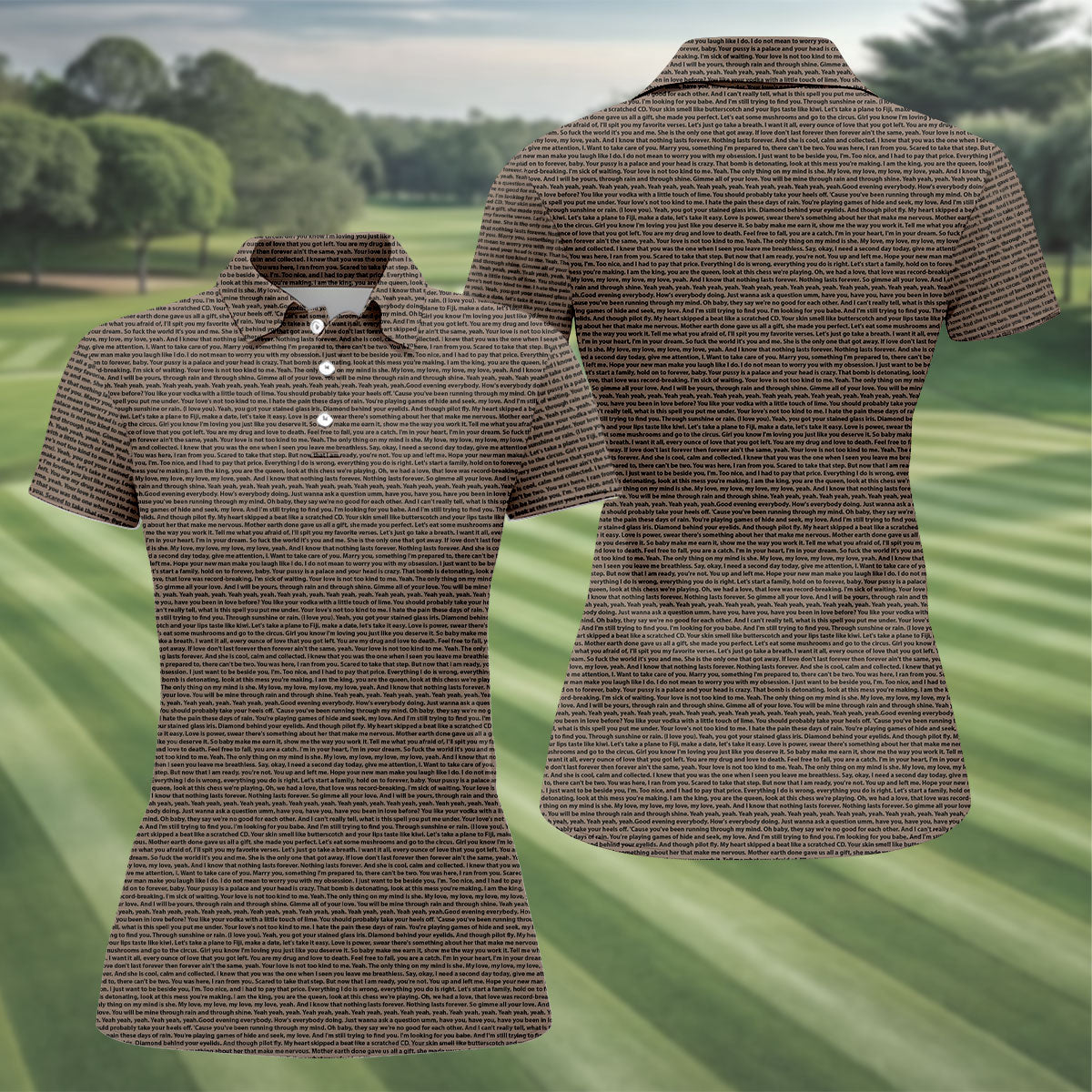 Cream Text Pattern Golf Polo Shirt, Golf Shirts For Women, Women’s Golf Apparel Beige