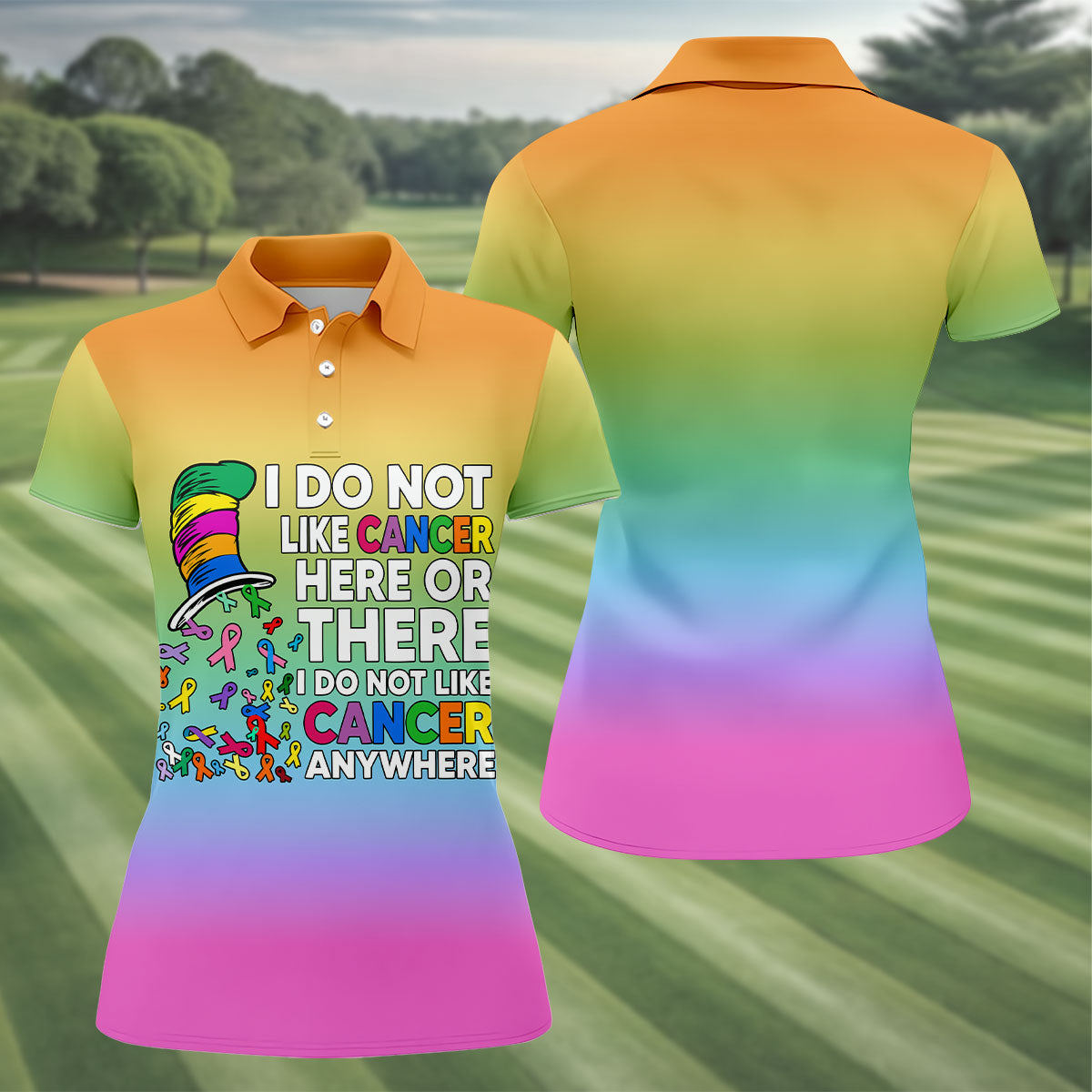 Do Not Like Cancer Anywhere Breast Cancer Polo Shirt, Ladies Golf Top, Women’s Golf Polo