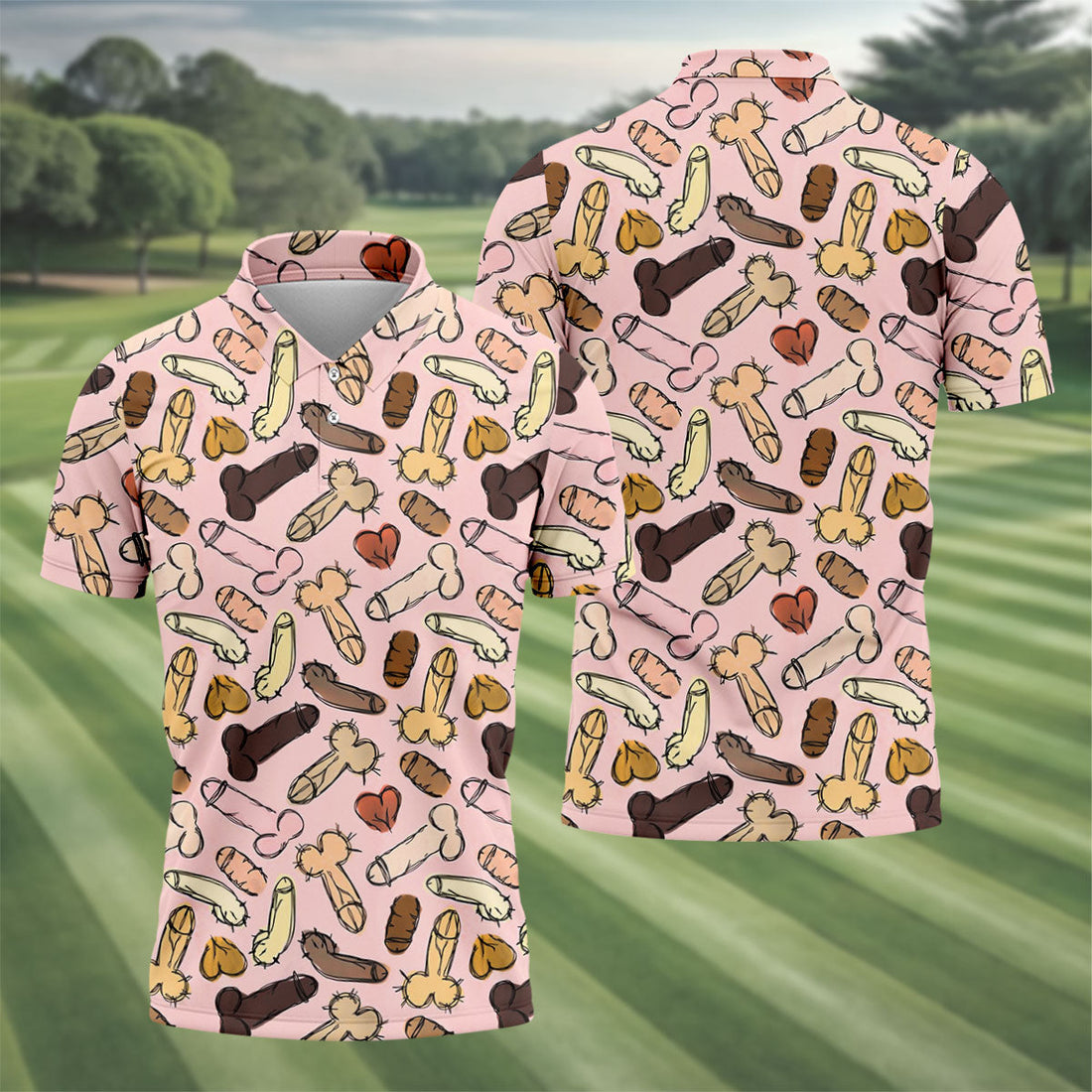 Funny Penis Doodle Pattern Golf Polo Shirt, Men's Golf Apparel, Novelty Golf Shirts For Men
