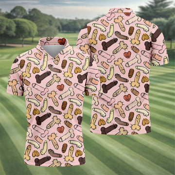 Funny Penis Doodle Pattern Golf Polo Shirt, Men's Golf Apparel, Novelty Golf Shirts For Men