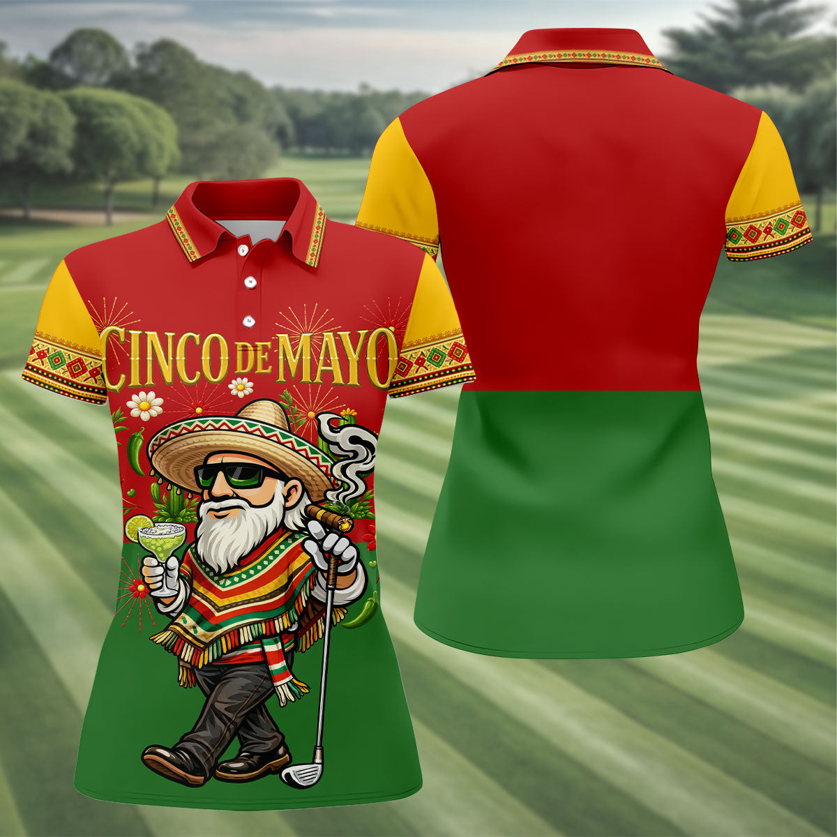 Margarita Man Cinco De Mayo Celebration Red Yellow Green Golf Shirt, Fiesta Theme Golf Shirt For Women