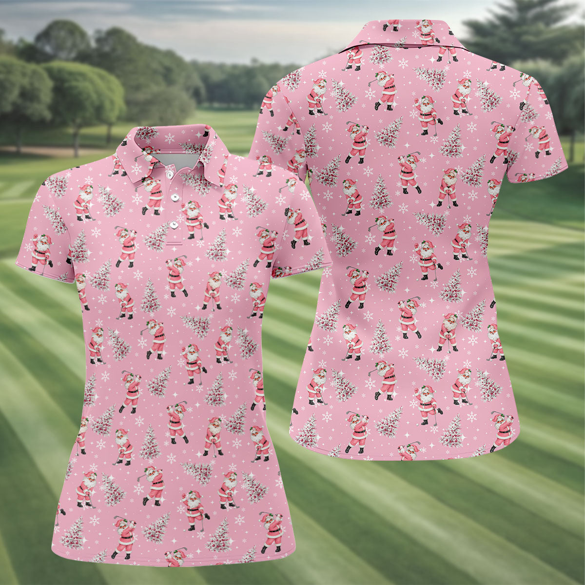 Funny Pink Santa Golfer Christmas Golf Shirt, Golf Shirts For Women, Women's Golf Tops