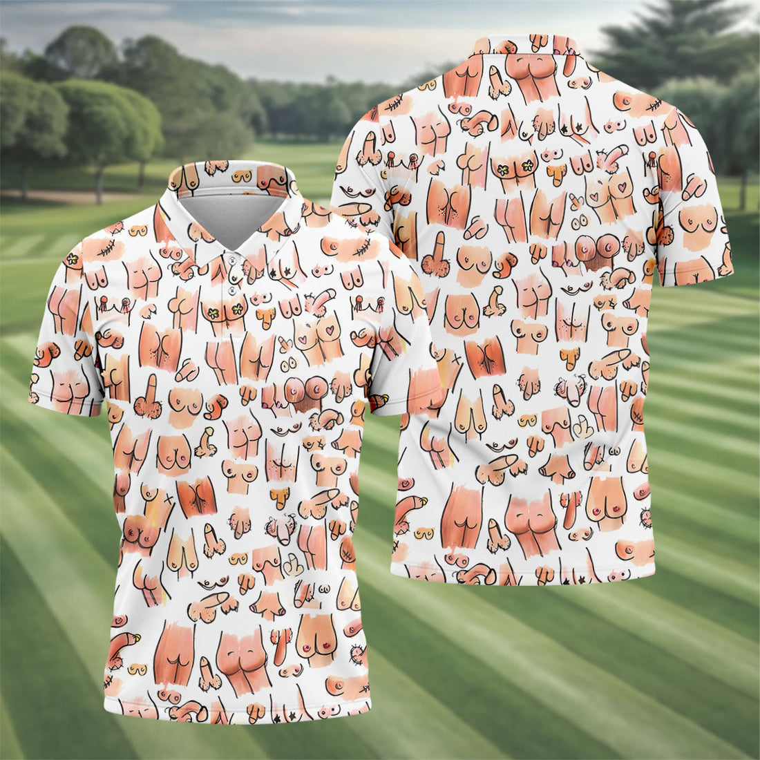 Funny Adult Body Parts Pattern Shirt, Mens Golf Polo, Printed Golf Shirts