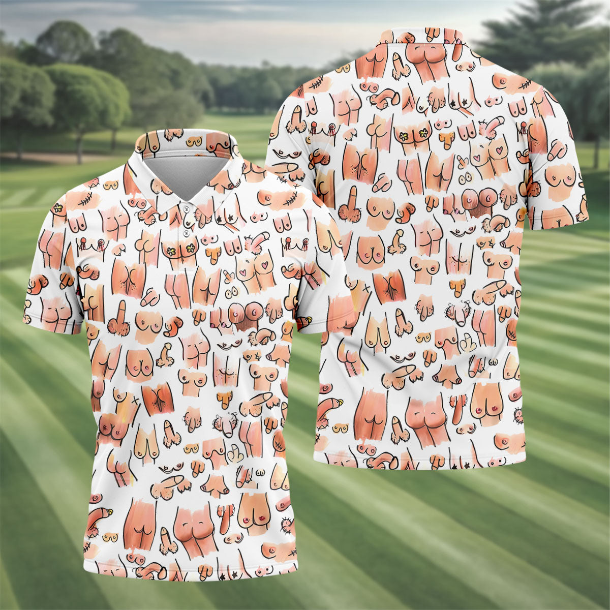 Funny Adult Body Parts Pattern Shirt, Mens Golf Polo, Printed Golf Shirts